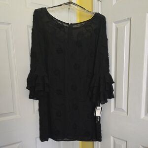 madison leigh Black Long Sleeve Ruffle-Sleeve Dress